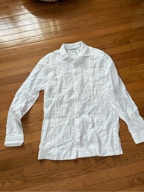 Cubavera White Long Sleeve Linen Button-Down Shirt